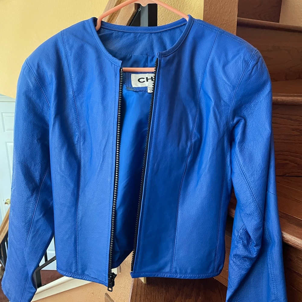 Genuine Leather Blue Jacket Petite